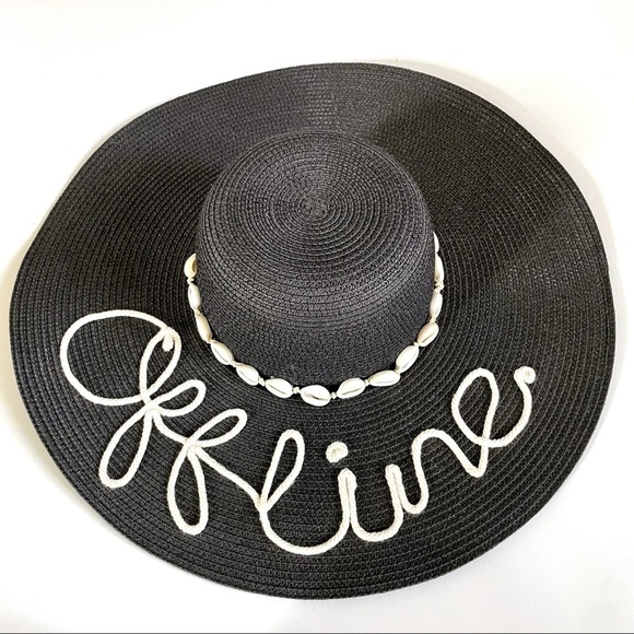 Straw Black Sun Hat “Offline” and Shell Trim New - Picture 1 of 5
